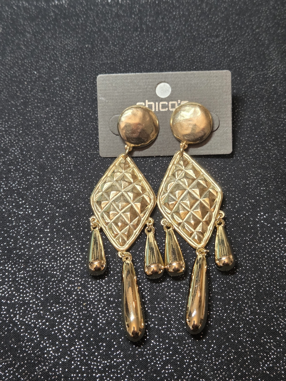 Chico's Gold Dangle Statement Earrings - Geometric Drop Design